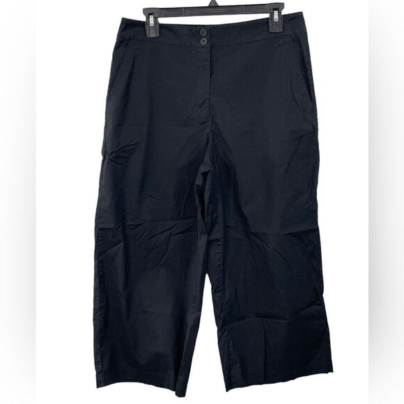 Eileen Fisher Solid Black High Rise Wide Leg Capri Pants Size Medium - Picture 2 of 3